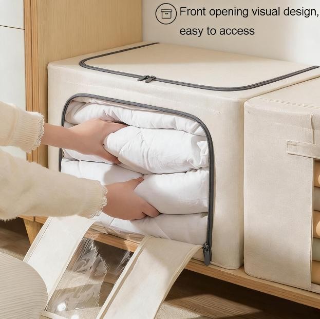 3 Pack Clothes Storage Bags XL Zipped Organiser Storage Boxes Grey Large