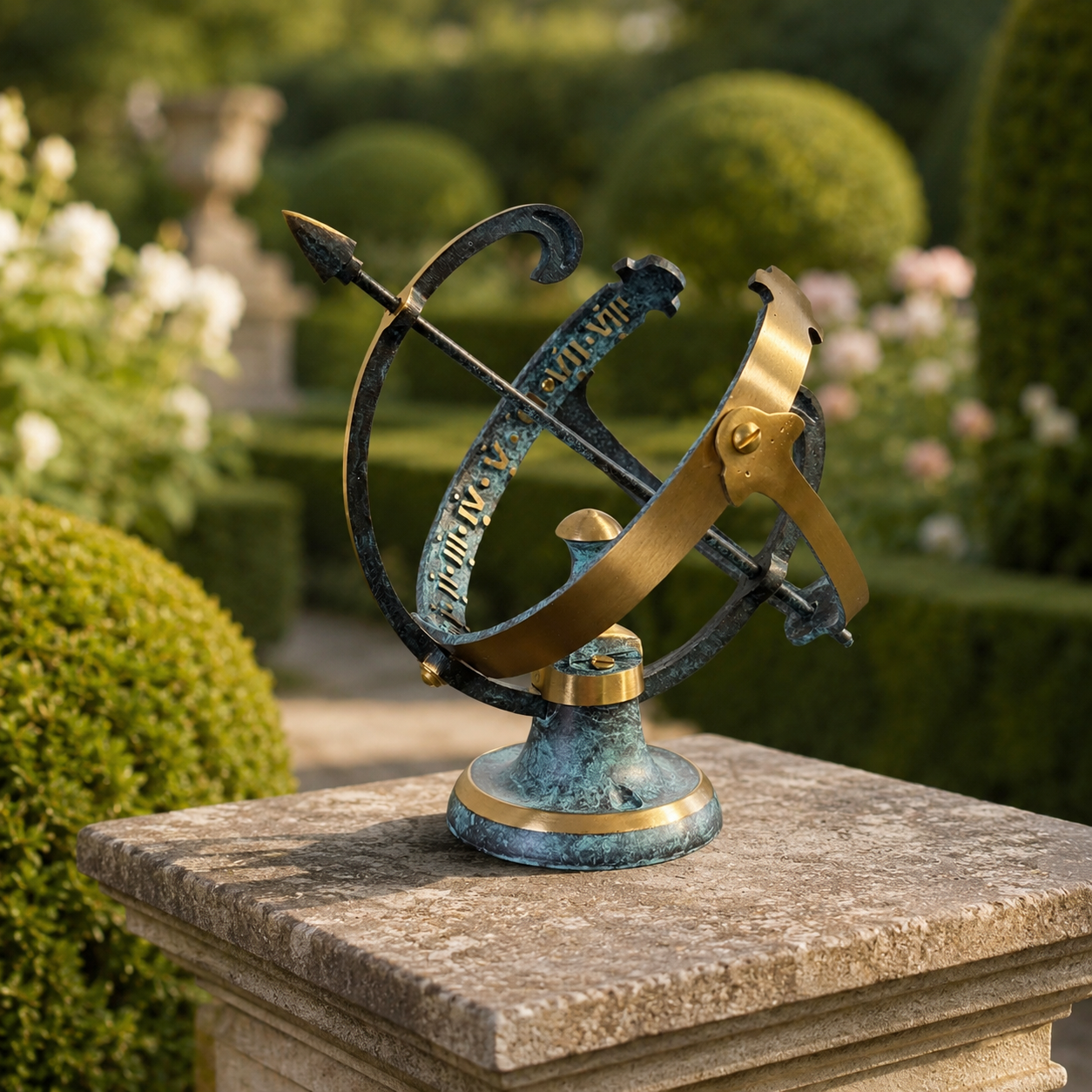 Armillary Small Solid Brass Verdigris Patina Sphere Sundial