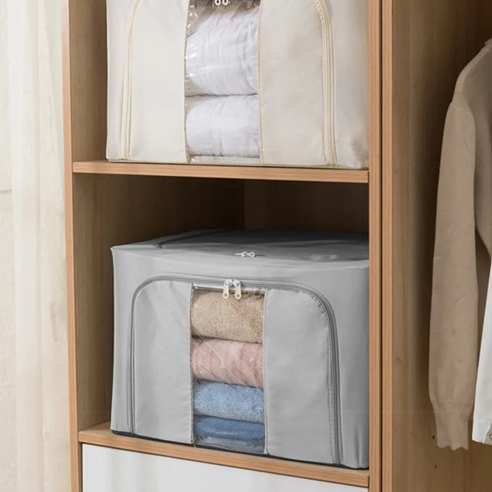 4 Pack 66L Clothes Storage Bags with Metal Frame Oxford Foldable Organisers Box