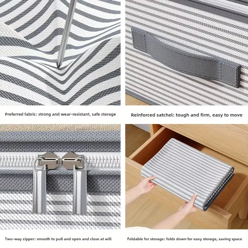 4 Pack Large Storage Organiser Bags Durable Striped Pattern Clothing Storage Bag