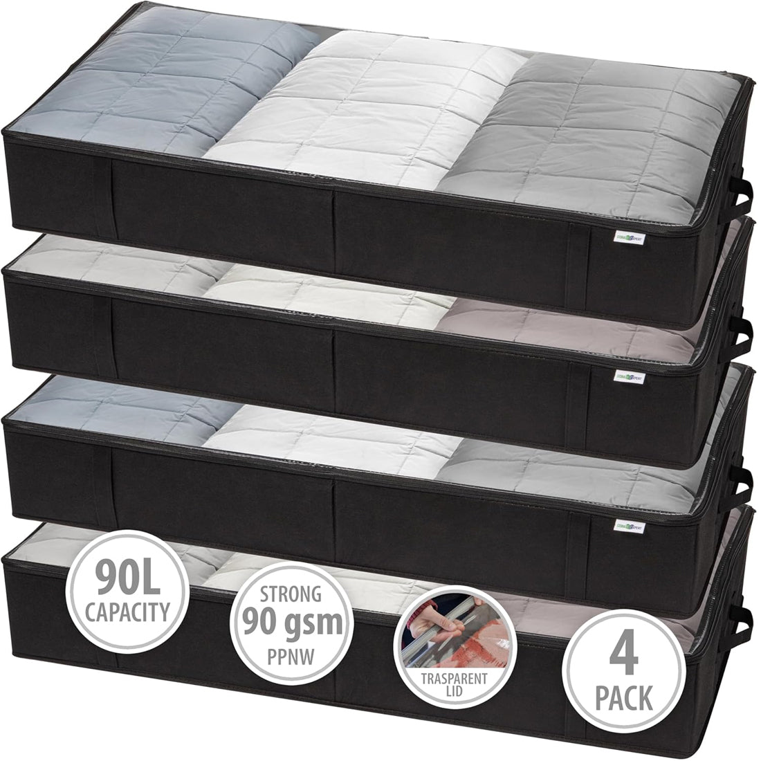 4 Pack Underbed Storage Boxes With Lids Large Under Bed Storage Bags With Zips