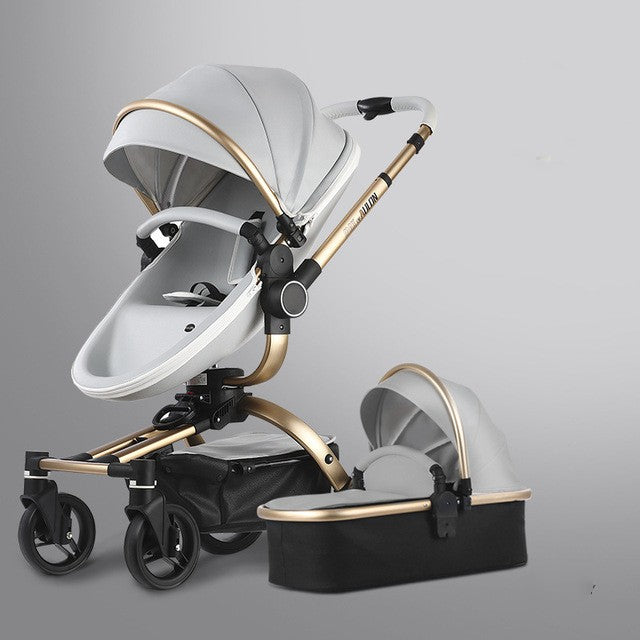 Luxury High-View Baby Stroller | 3-in-1 Pram with Sleeping Basket | Titanium Frame