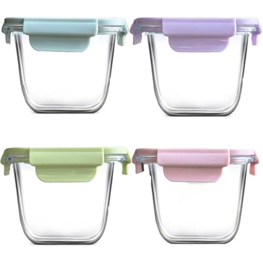 S.ROKE TTAN Square Glass Food Containers With Lids, Leak Proof Soup Container, 920ML Heat Resistant Glass Food Container, Meal Prep Bowls, Borosilicate BPA-Free, Freezer、Dishwasher Safe (4)