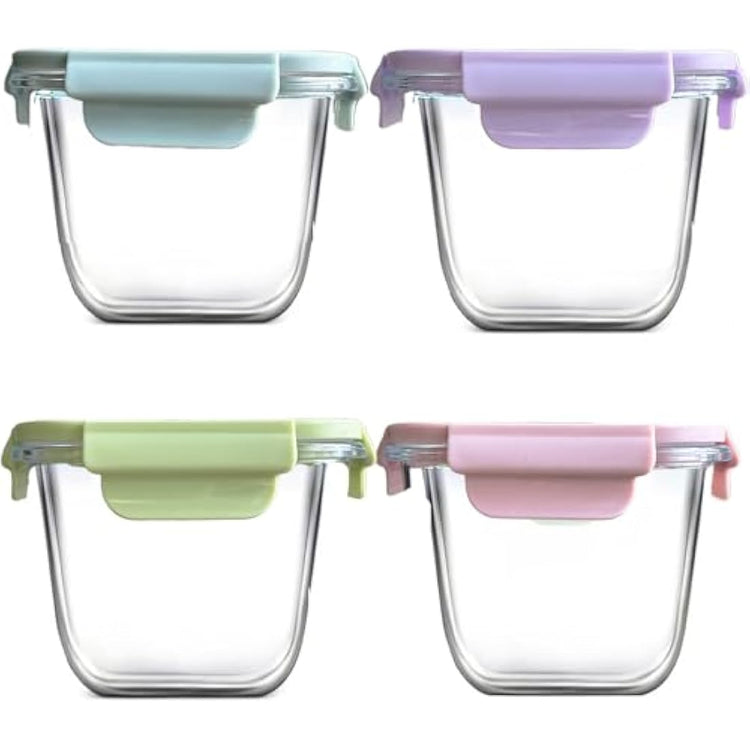 S.ROKE TTAN Square Glass Food Containers With Lids, Leak Proof Soup Container, 920ML Heat Resistant Glass Food Container, Meal Prep Bowls, Borosilicate BPA-Free, Freezer、Dishwasher Safe (4)