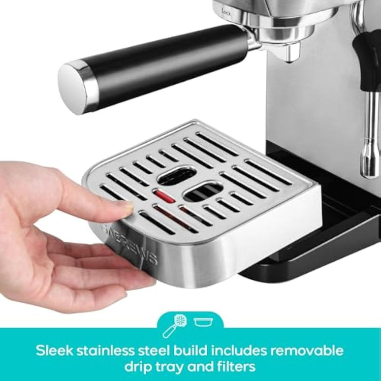 CASABREWS 3700 Essential Espresso Machine 20 Bar, Stainless Steel Cappuccino & Latte Machine with Steam Frother for Home, 1.3L Water Tank, Silver
