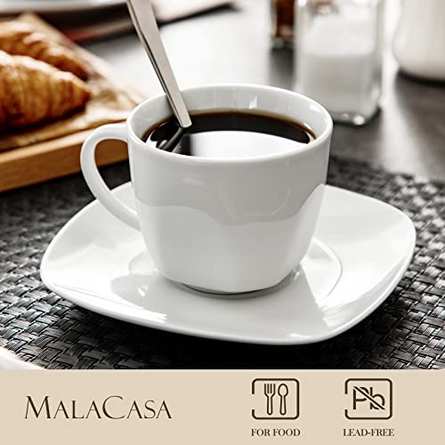 MALACASA, Series Elisa, 12-Piece Ivory White China Porcelain Drinkware Coffee Set with 6-Piece Cups and 6-Piece Saucers, Service for 6