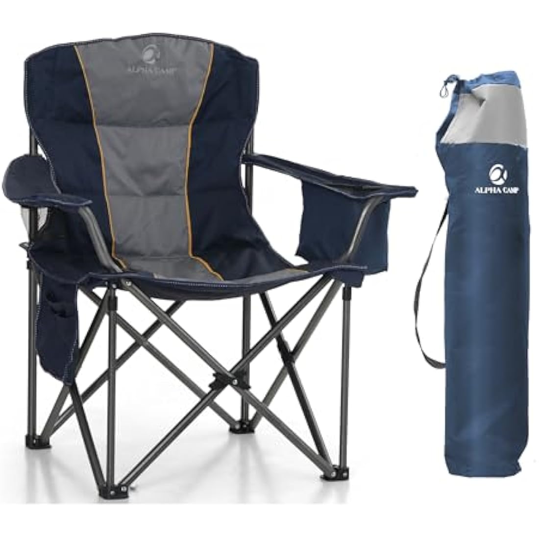 LET'S CAMP Folding Camping Chair Oversized Heavy Duty Padded Outdoor Chair with Cup Holder Storage and Cooler Bag, Support 200 KG with Thicken 600D Oxford