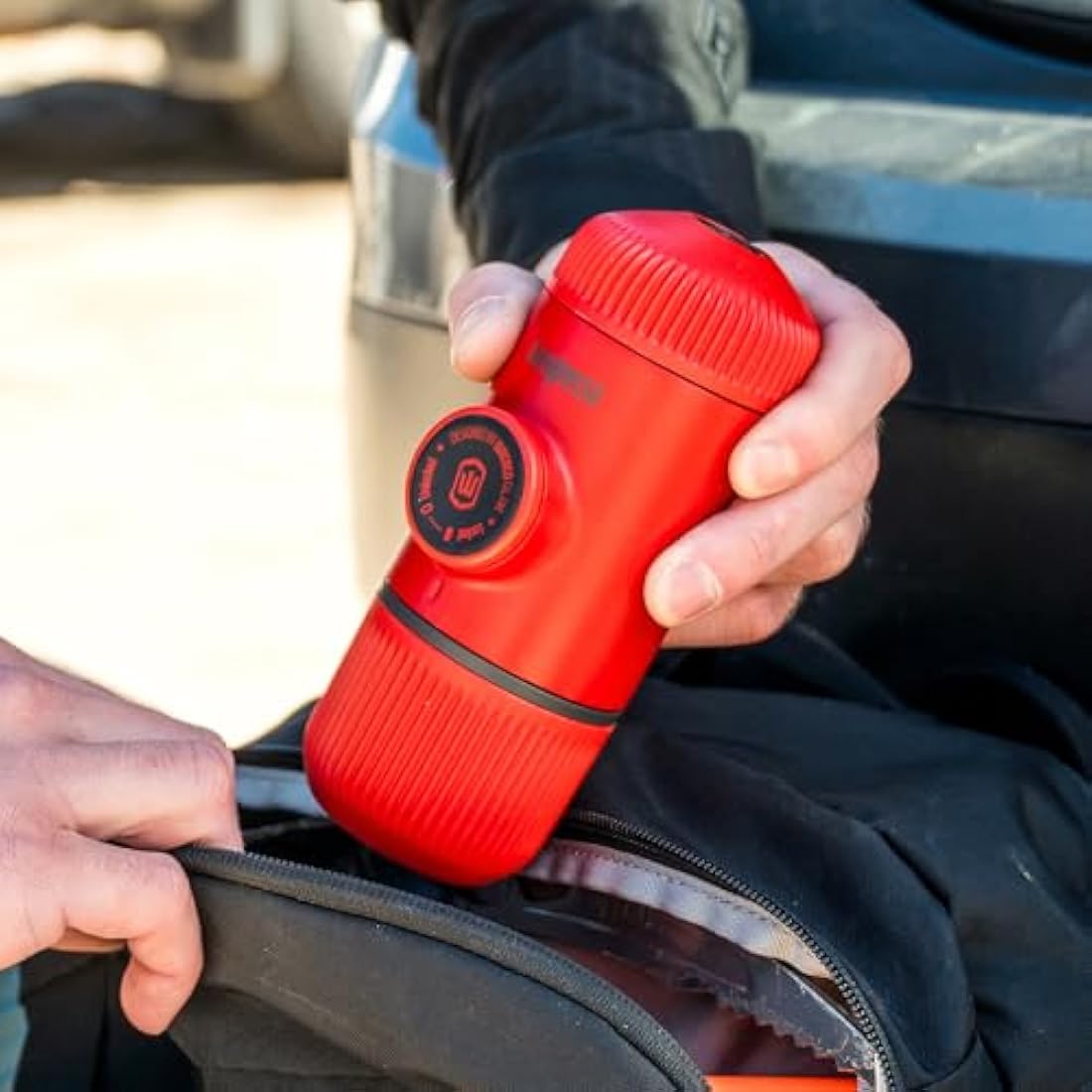 WACACO Nanopresso Portable Espresso Maker, Upgrade Version of Minipresso, 18 Bar Pressure, Red Patrol Edition, Small Travel Coffee Maker, Manually Operated, Compatible with Ground Coffee