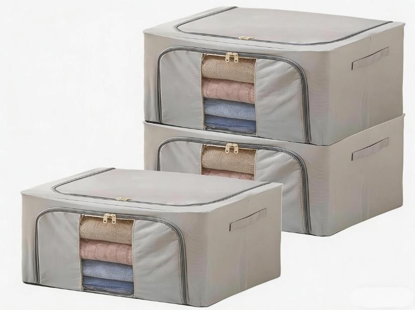 3 Pack Clothes Storage Bags XL Zipped Organiser Storage Boxes Grey Large