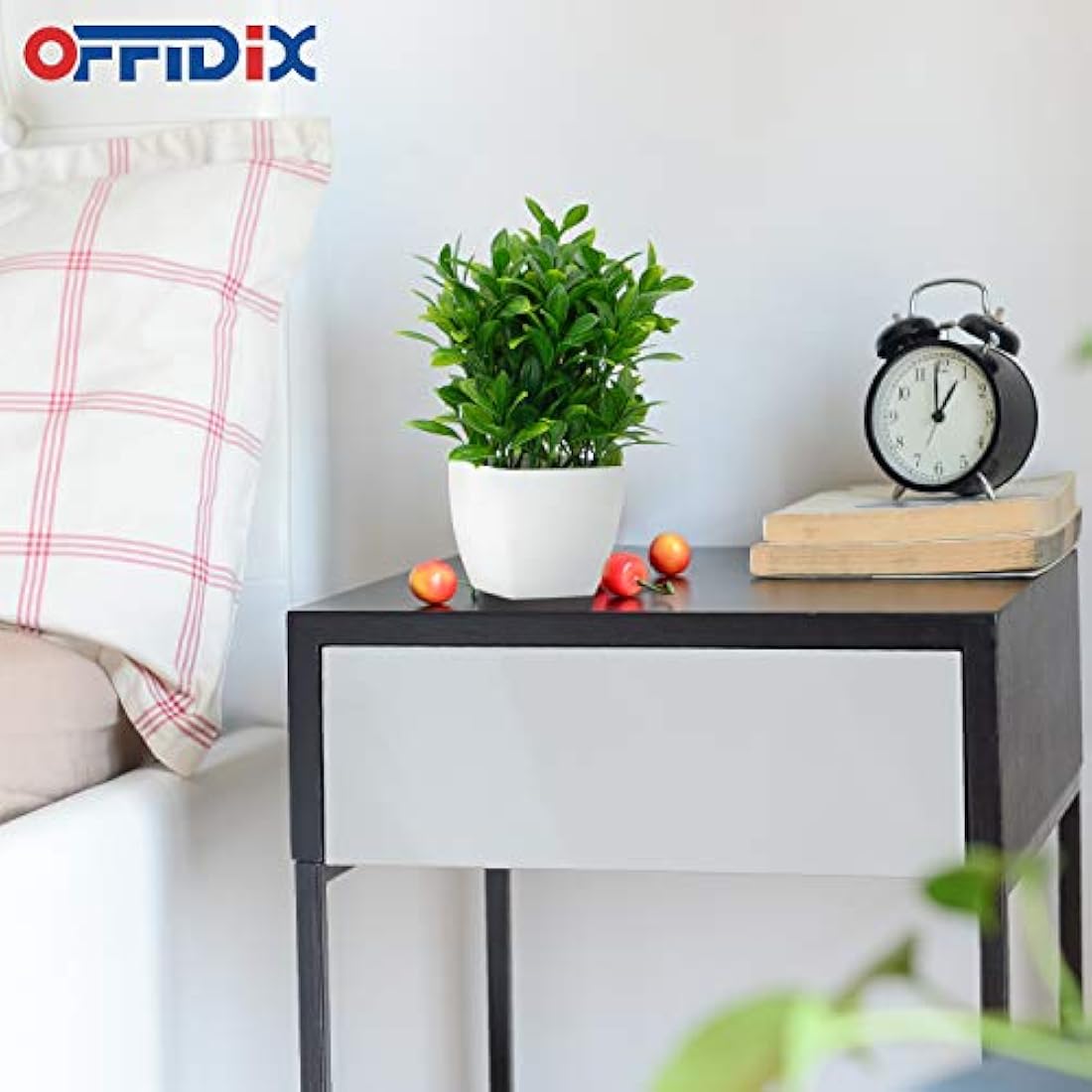 OFFIDIX Artificial Plants Mini Plastic Eucalyptus with Square Vase for Office desk, Home Faux Plastic Plants Fake Plant with Plastic Pots for Home Decoration