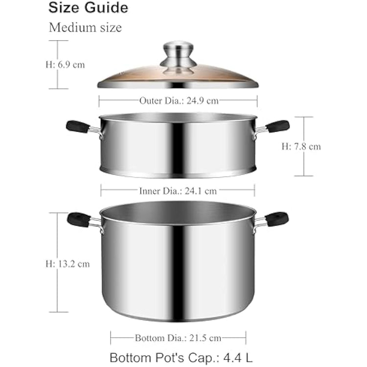 VENTION Stainless Steel Steamer Cooking 24cm for Induction Hob, Vegetable Steamer Pan, Couscous Pot 4.2 L