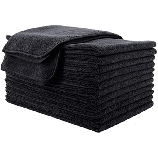 POLYTE Professional Quick Dry Lint Free Microfibre Hair Drying Salon Towel, 12 Pack 40x73 cm, Black