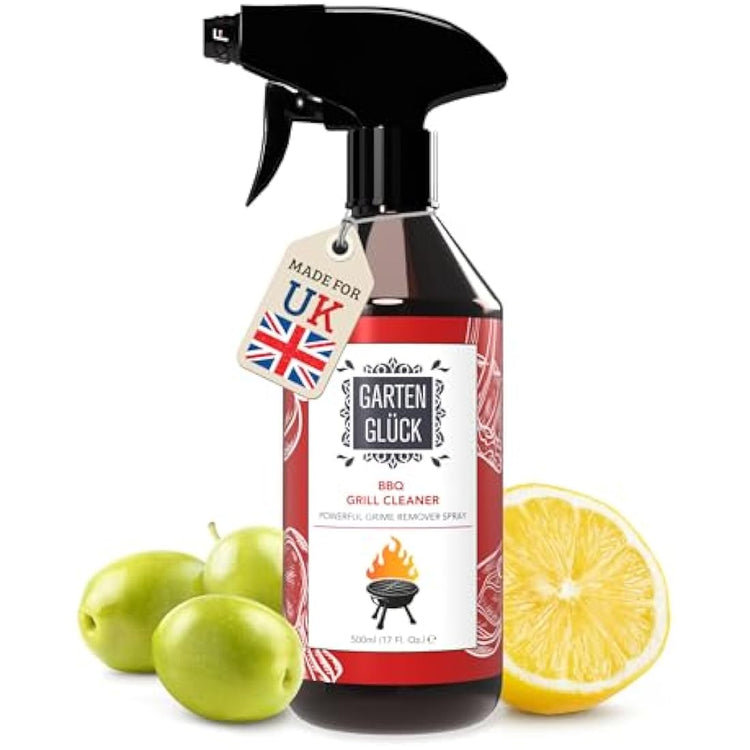 Garten Glück BBQ Cleaner Spray - 500ml - Heavy-Duty BBQ Degreaser with Cold-Pressed Lemon Oil, Natural BBQ Cleaning Products for Grill, Grates & Tools, Easy to Use Barbecue Cleaner for Stubborn Grease