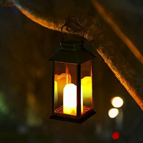 Garden Solar Lanterns Outdoor Hanging Waterproof Solar Garden Lanterns for Candles Solar Garden Lights 2 Pack (Black)