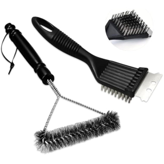 Fyfjur BBQ Cleaning Wire Brush, Bbq Cleaner, grill brush, BBQ Oven Cleaner, 2 in 1 Pointed Tail Wire BBQ Brush + Stainless Steel Curl Grill Brush Barbecue Cleaning Kit(Black)