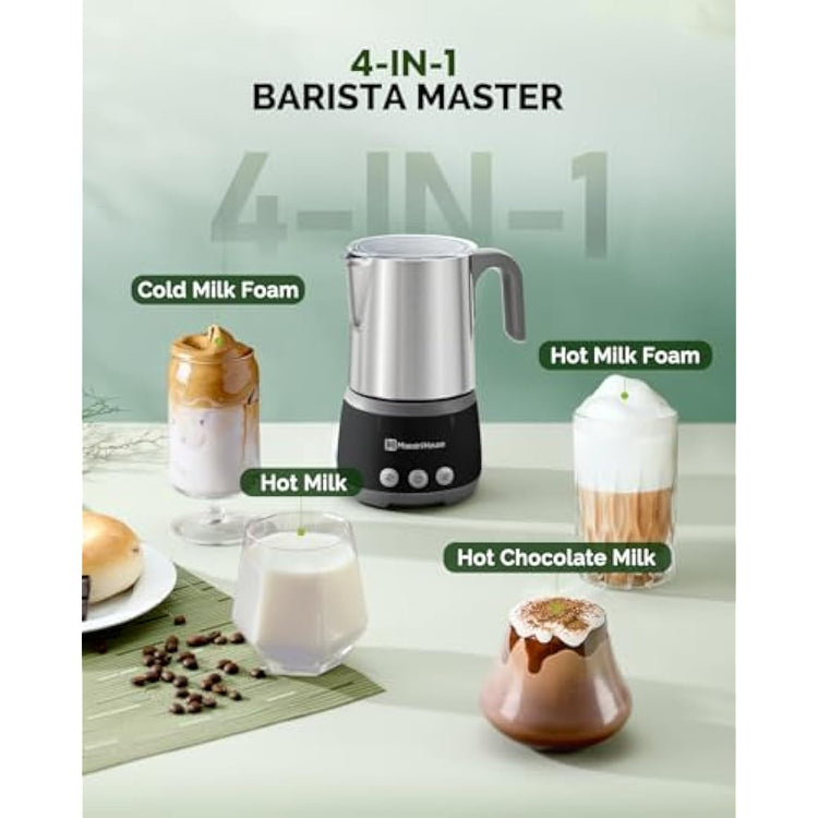 Maestri House Milk Frother, 4-in-1 Electric Milk Steamer and Frother, 500mL 600W Smart Touch Control Hot and Cold Foam Maker, Memory Function for Latte, Cappuccinos, Warm Milk, BasicFro 500
