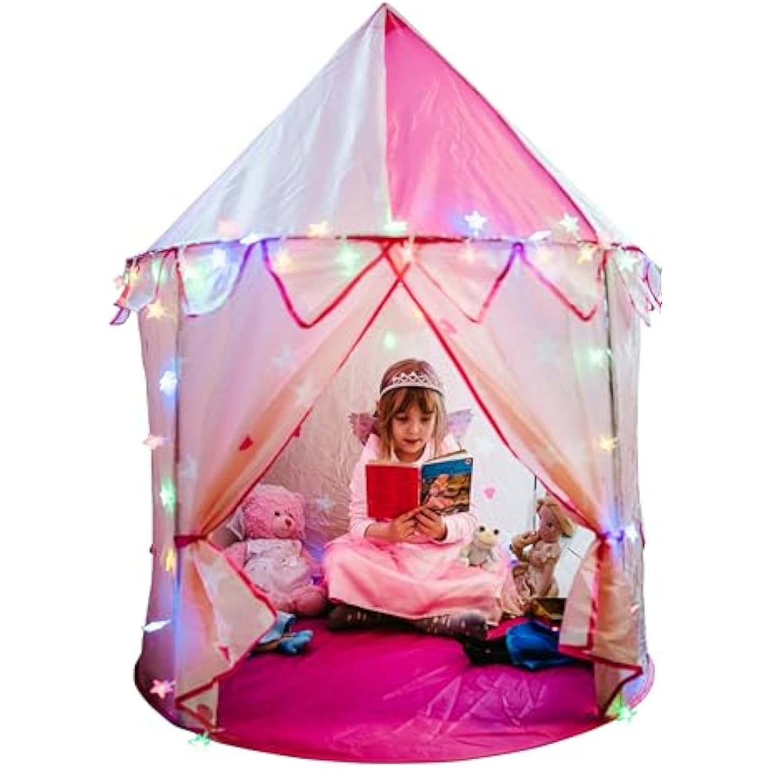 Princess Play Tent; Multi-Coloured Star Lights & Toy Rainbow Frog. Compact Size 105cm wide Pop up Tent for Kids. Princess Toys Kids Tent for 3 4 5 6 7 Year Old Girls Tents