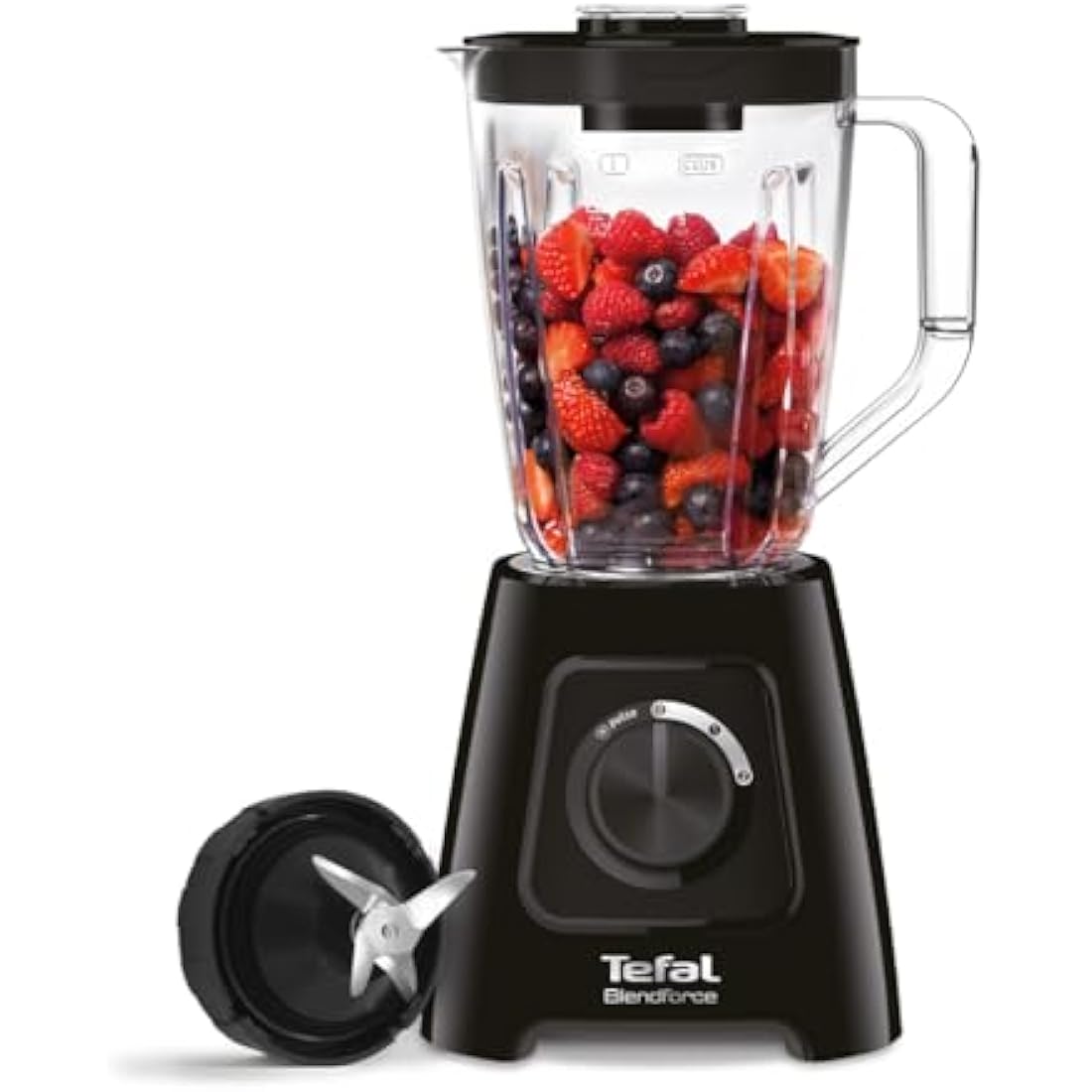 Tefal Blendforce II Blender, 2L Plastic Jug, 1.25L Effective Capacity, 600W, 4 Removable Stainless Steel Blades, Smoothie, Ice Crush, 2 Speeds + Pulse, Kitchen Shakes Maker, Black, BL420840