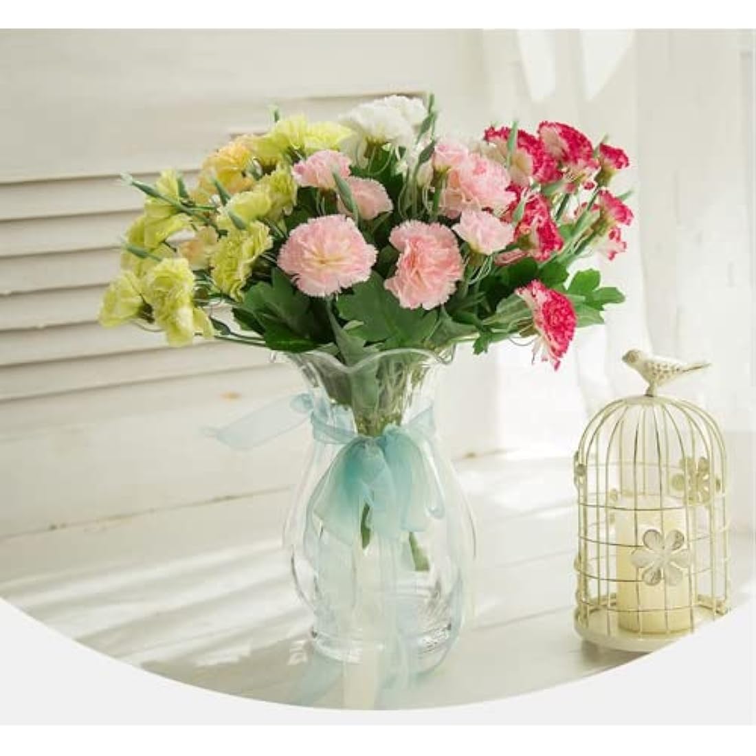 Corkwaw 40 Heads Artificial Carnations,Silk Hydrangea Bouquet Decoration Plastic Plant Suitable for Photo Props Family Party Home Decoration Bridal Wedding Bouquet Decoration (Light Pink)