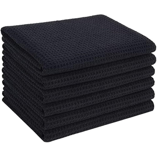 VIVOTE 6 Pack Microfibre Drying Towels Waffle Weave Cleaning Towels Super Absorbent Tea Towels 40 cm X 56 cm, White+ Navy Blue+grey