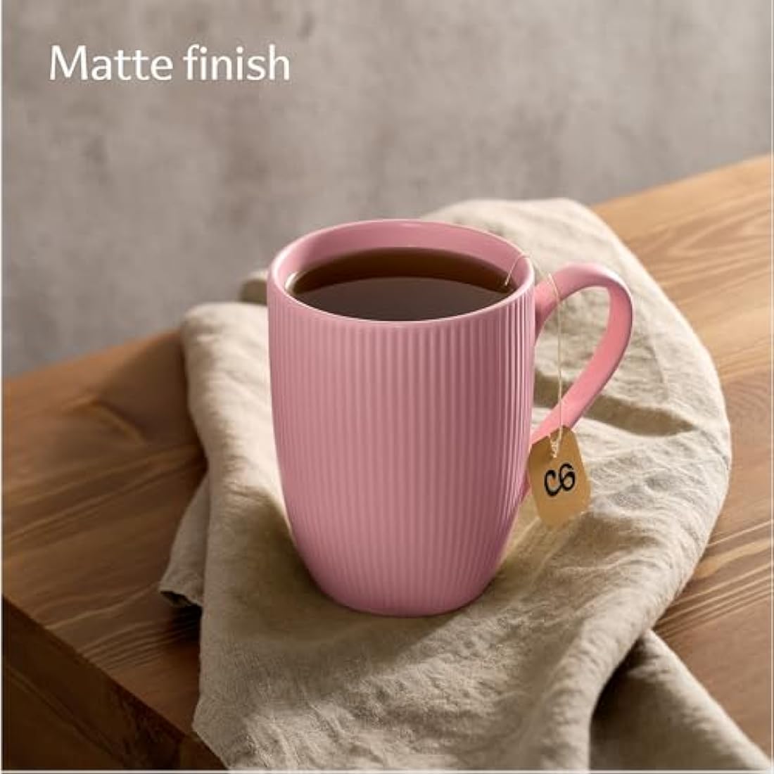 Cosumy Coffee Cups Ceramic 350ml - 6 Coffee Mugs in Modern Colourful Pastel Striped Pattern - Insulated Matt Ceramic - Microwave Safe - Dishwasher Safe & Comfortable Handle
