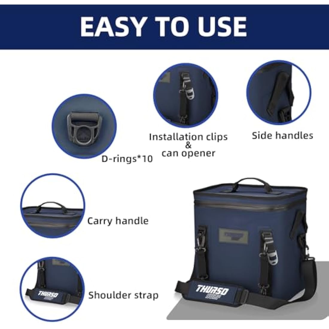 THURSO SURF Soft Cooler 24 Can Portable Ice Cooler Bag — 48 hr Insulation Leakproof & Airtight Waterproof Zipper Floating Beach Cooler for Travel Camping Kayak Paddleboard