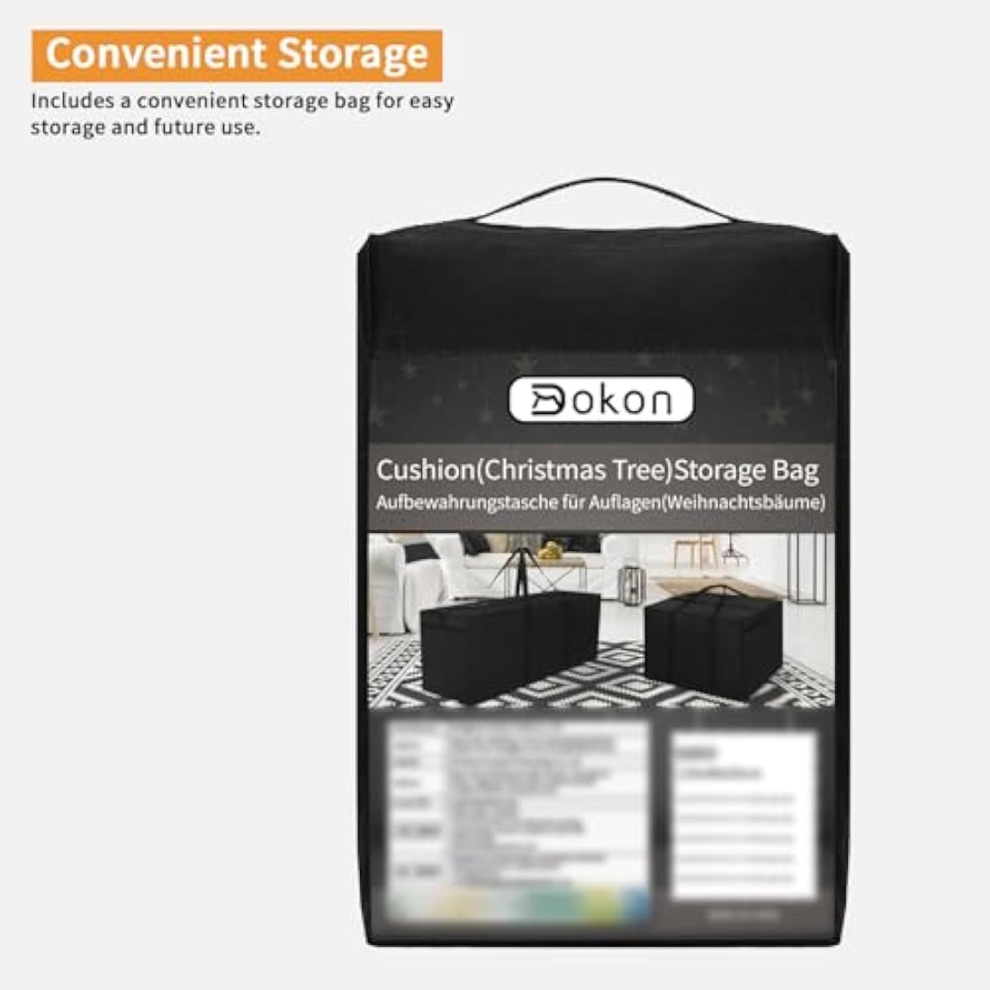 Dokon Garden Furniture Cushion Storage Bag Waterproof Christmas Tree Storage Bag Anti-UV Heavy Duty Oxford Fabric Outdoor Cushion Bags with Durable Handle and Zipper (200x60x75cm) - Black