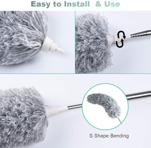 Vicloon Extendable Microfiber Duster, Feather Duster with Extra Long 96 inches Telescopic Pole and Bendable Head,Washable,Hand Duster for Cleaning High Ceiling Fans, Cars, Blinds, Cobweb (Grey)