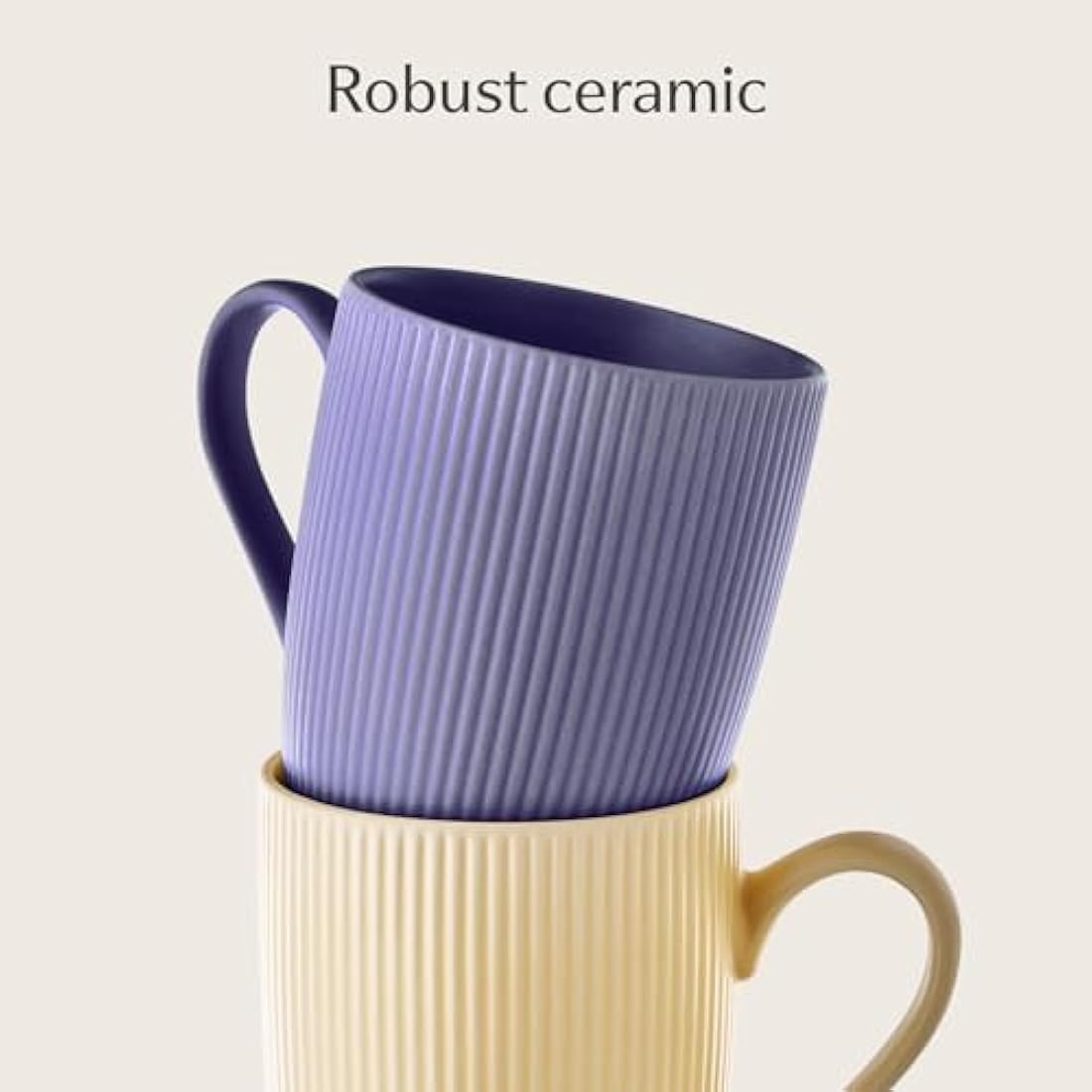 Cosumy Coffee Cups Ceramic 350ml - 6 Coffee Mugs in Modern Colourful Pastel Striped Pattern - Insulated Matt Ceramic - Microwave Safe - Dishwasher Safe & Comfortable Handle