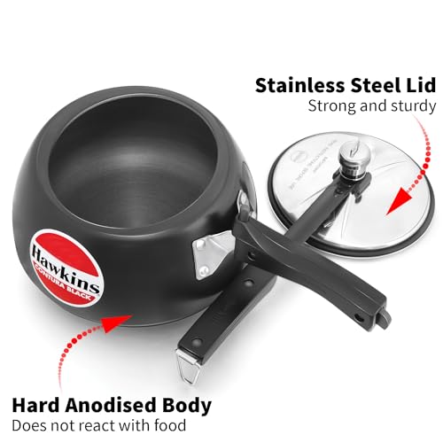Hawkins Contura Black 2 Litre Pressure Cooker, Hard Anodised Cooker, Handi Cooker, Small Cooker, Black (CB20)