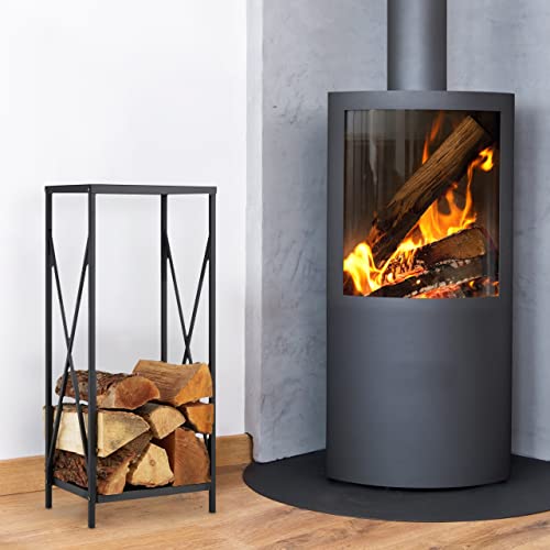 Relaxdays Firewood Storage Stand, Logs Rack for Indoors, Powder-Coated Metal, Wood Shelf, HWD: 80 x 34 x 25 cm, Black, Steel