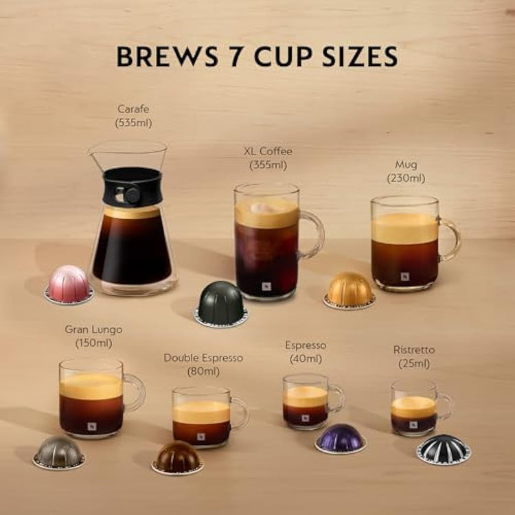 Nespresso Vertuo Next Coffee Machine by De'Longhi with Aeroccino Milk Frother, Over 30 Varieties of Pods, 6 Coffee Cup Sizes, Latte, Cappuccino, Starter Capsule Set Included, EN120.GYAE, Grey