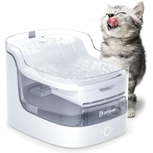 PETGUGU Cat Water Fountain for Drinking, 2L Ultra-Quiet Automatic Pet Water Dispenser for Cats & Dogs, App Controlled with Wireless Pump, 8-Layer Filter, Hygienic Fresh Water, 2.4G WiFi PF1L