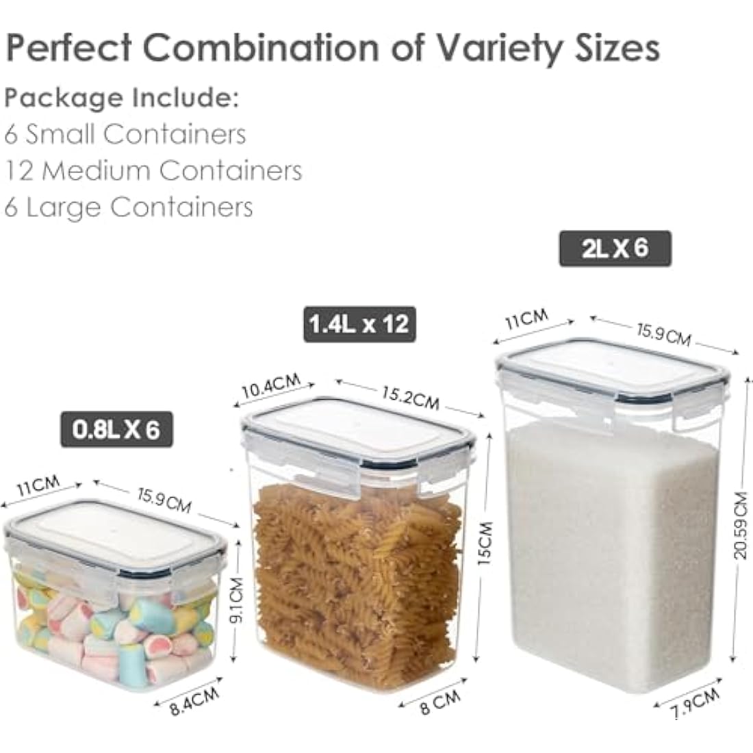 Vtopmart Set of 24 Airtight Food Storage Containers & Kitchen Storage Containers, BPA-Free Plastic Containers for Flour, Sugar and Baking Supplies, with 24 Labels (Black)