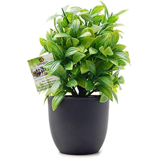 OFFIDIX Mini Plastic Eucalyptus Artificial Plants with Vase for Office desk, home and friends’ gift Fake Plant with Plastic Pots for Home Decoration (Green)