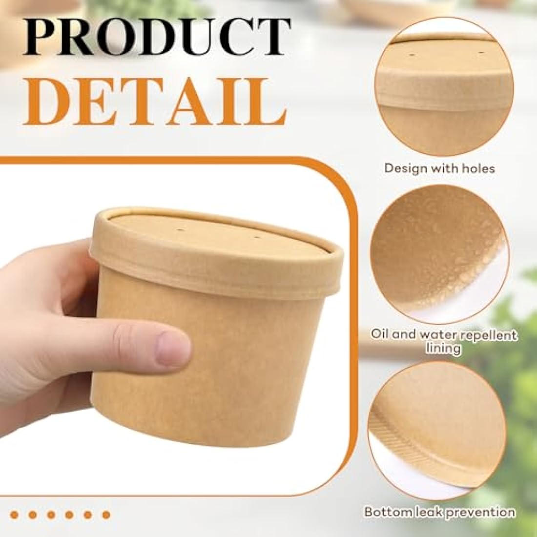 BUOKKON 50 Pack Ice Cream Containers, Soup Containers with Lids, Disposable Cups with Lids, Brown Kraft Soup Cups Paper Bowls Takeaway Tubs for Dessert (12oz / 350ML)