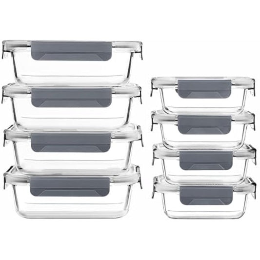 Vtopmart Glass Containers with Lids, 8 Pack Glass Meal Prep Containers, Lunch Box with BPA Free, Stackable, High Temperature Resistance, for Freezer, Camping