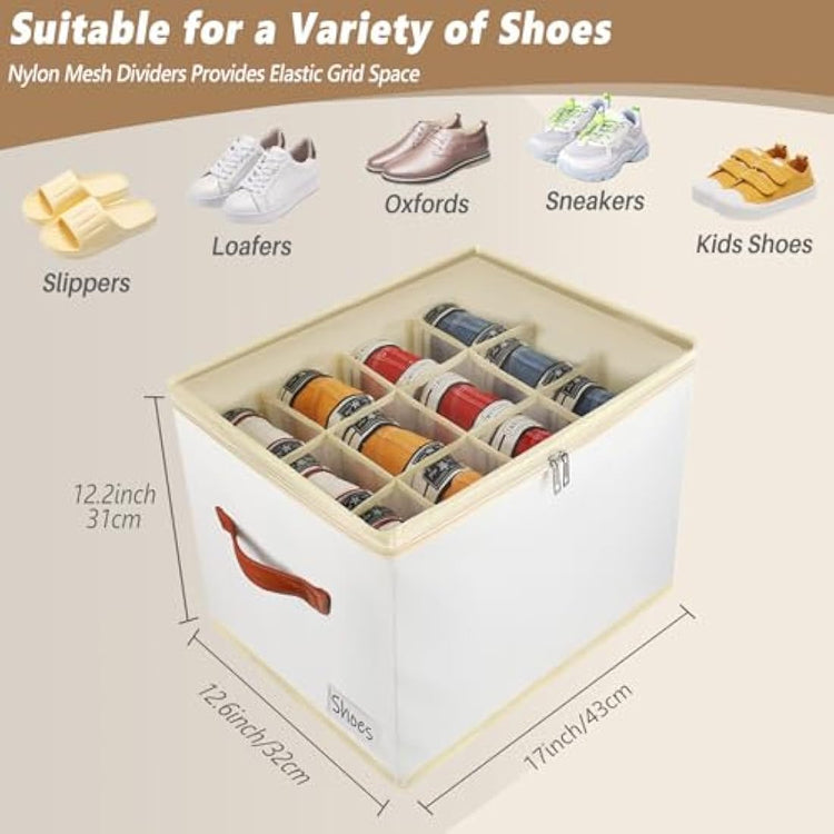 Patinao 2 Pack Shoe Storage Box Organiser for Closet - 24 Cell Space Saver Shoes Containers Bin with Clear Lids Stackable, Can Fit Ottoman, Foldable Shoe Rack Cabinet Cubby for Wardrobe