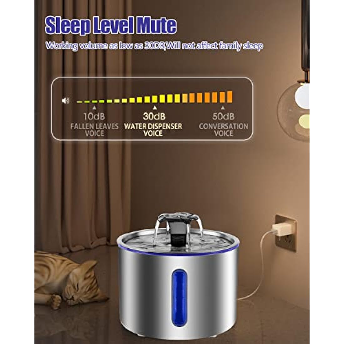 Cat Water Fountain,Water Dispenser for Cats with Water Level Window,Automatic Pet Water Fountain Super Quiet Stainless Stee