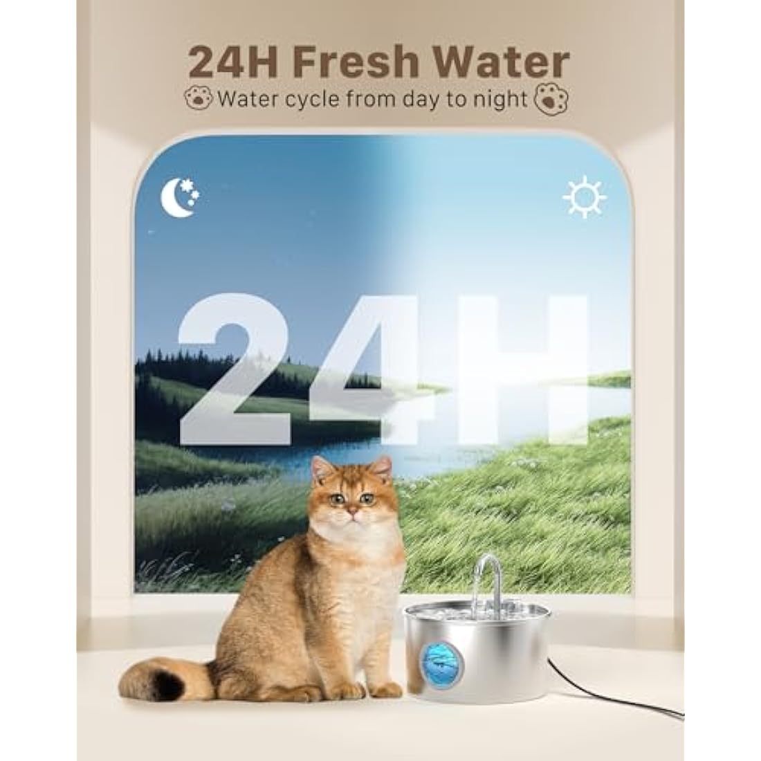 Cat Water Fountain for Drinking: Stainless Steel Cat Fountain - 2.2L Cat Water Bowl - Pet Water Fountain - Pet Water Dispenser - Cat Drinking Fountain UK - with 6 Filters + 3 Foam Filters