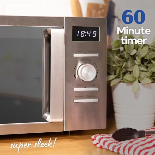 Russell Hobbs Stainless Steel Digital Microwave 20 Litre 800W Solo Digital with 5 Power Levels, Defrost Function & Easy Clean, 60 Minute Timer, 8