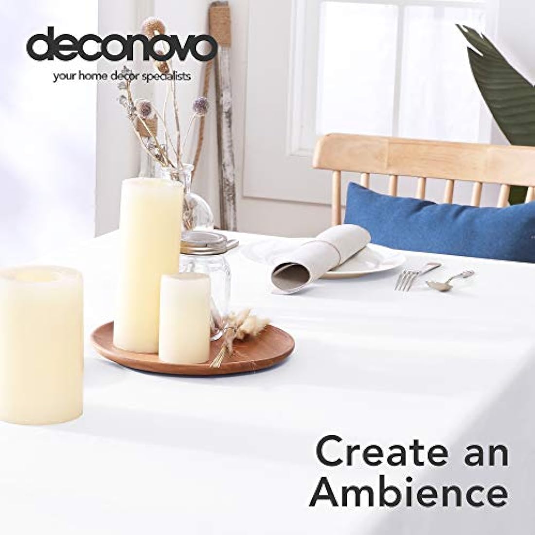 Deconovo Christmas Decorations Home Decorative Oxford Wipeable Tablecloth Rectangle Water Resistant Tablecloth for Patio Table 130x280cm(51x110in) White