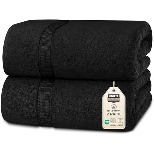 Utopia Towels - Premium Jumbo Bath Sheet 90 x 180 cm, 2 Pack - 100% Ring Spun Cotton Highly Absorbent and Quick Dry Extra Large Bath Sheet - Super Soft Hotel Quality Towel Black
