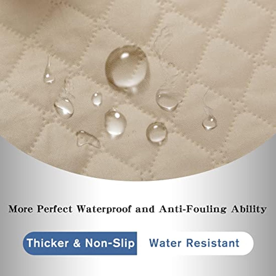 XINEAG Quilted Sofa Covers 2 Seater, Water Resistant Loveseat Covers Sofa Slipcovers with Pockets, Non Slip Sofa Cover for Dogs Pets, Washable Furniture Protector with Elastic Strap (Loveseat, Beige)