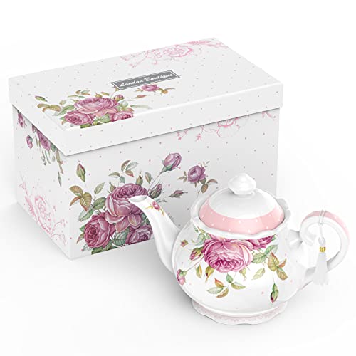 London Boutique Large Teapot Afternoon Tea Set Teapots Set New Bone China Vintage Flora Gift Box 1300ml (Teapot only)