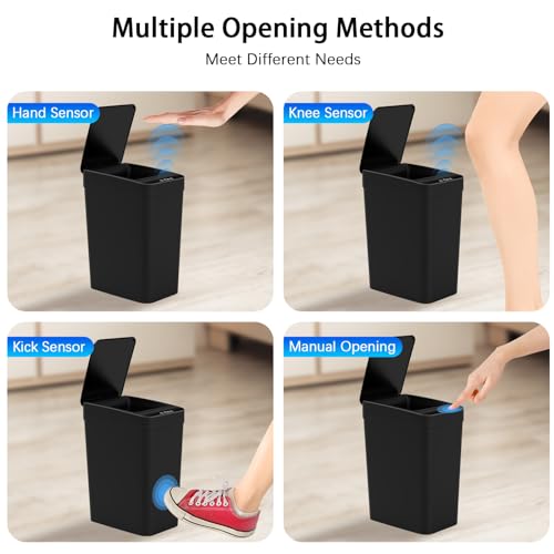 Kssvzz 3 Pack Small Motion Sensor Bathroom Bins with Lid, 10L Smart Waste Paper Basket, Slim Automatic Toilet Rubbish Bin, Touchless Trash Can for