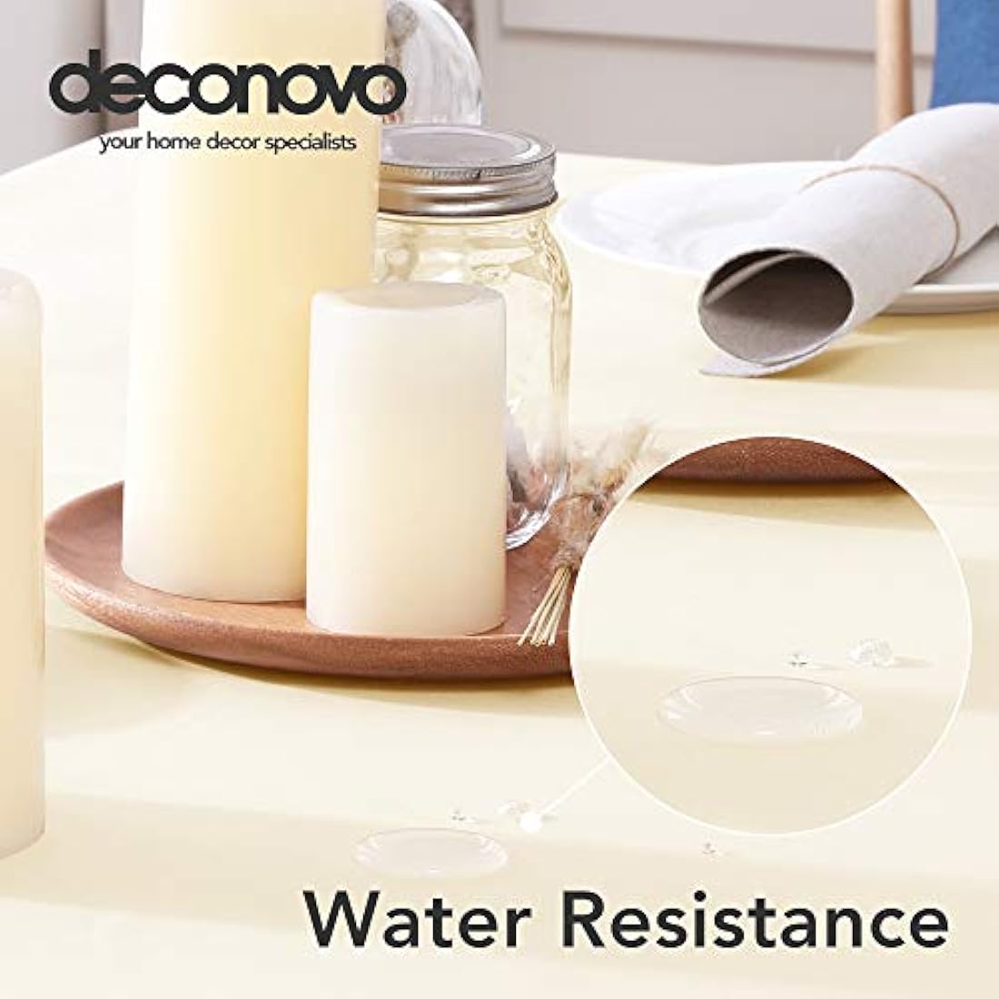 Deconovo Home Decorative Oxford Wipeable Tablecloth Rectangle Water Resistant Tablecloth for Patio Table 130x280cm(51x110in) Beige