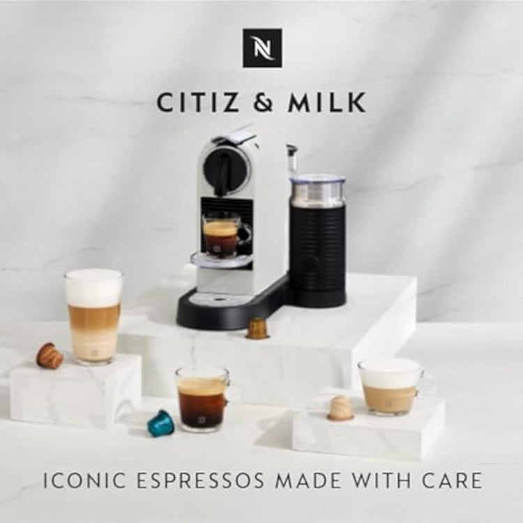 Nespresso Citiz Coffee Machine with Aeroccino Milk Frother by De'Longhi for Original Coffee Pods, Latte, Cappuccino, Espresso, Starter Capsule Set Included, EN267.WAE, White