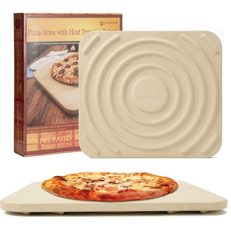 Pizza Stone and Peel Set -Bread Baking Stone （35X40CM） for ORectangular Stone for Oven and Grill–Innovative Threaded Heat Transfer Design