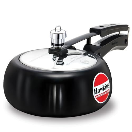 Hawkins Contura Black 2 Litre Pressure Cooker, Hard Anodised Cooker, Handi Cooker, Small Cooker, Black (CB20)